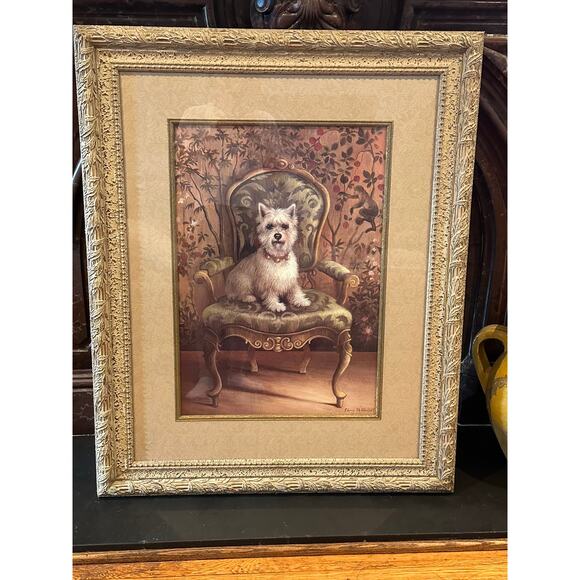 Large Framed Westie on Victorian chair print